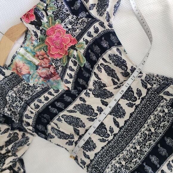 Aratta Silent Journey Chic Blue and Cream Floral High Low Bohemian Dress - Picture 9 of 16